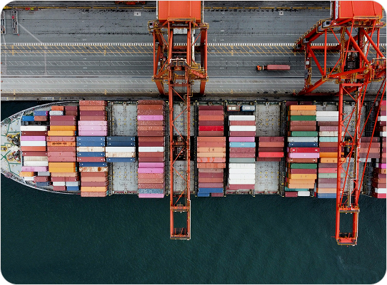 Shipping containers at a cargo port